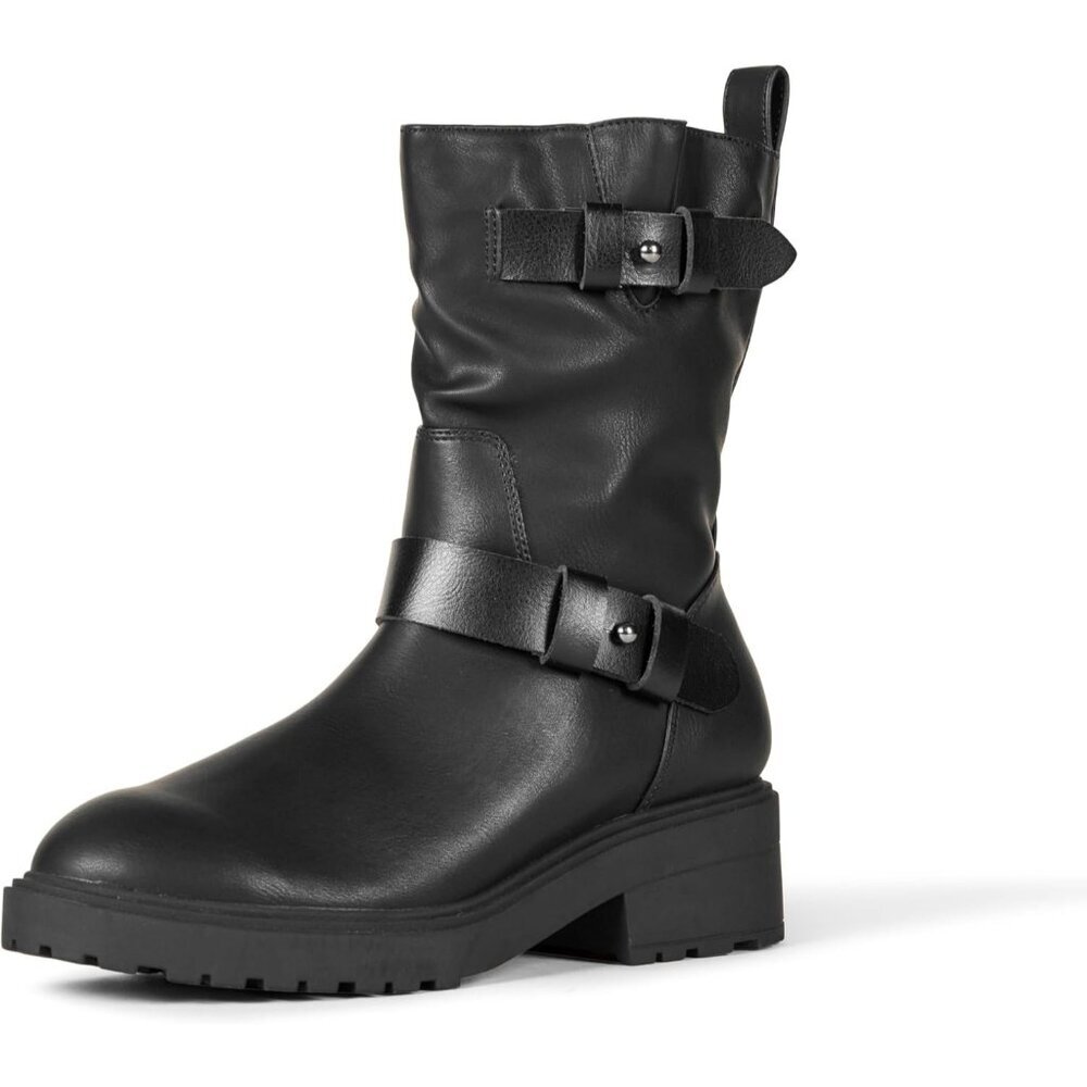 Women's Black Essentials Mid Calf Cropped Biker Boots for Casual Style
